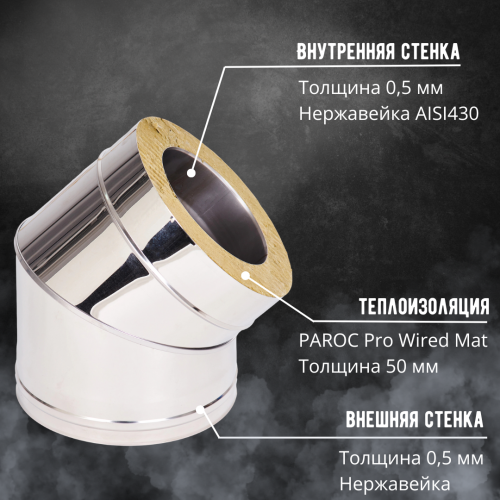 Сэндвич колено 45 AISI 430/430 100/200 мм