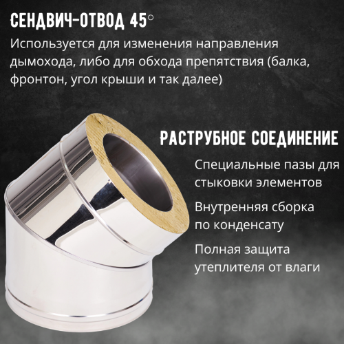 Сэндвич колено 45 AISI 430/430 100/200 мм