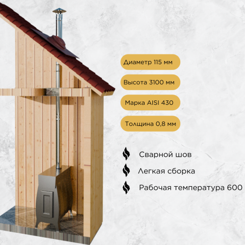 Дымоход для печи №51-1158 d 115 толщина 0,8 мм в Витебске