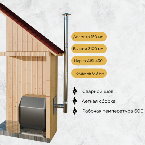 Дымоход для печи №52-1508 d 150 толщина 0,8 мм в Витебске