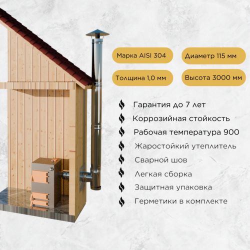 Дымоход для котла №10-115 d 115 мм AISI 304 1,0 мм