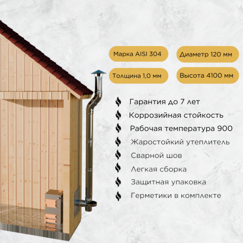 Дымоход для котла №12-120 d 120 мм AISI 304 1,0 мм в Витебске