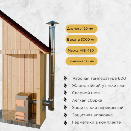 Дымоход для котла №10-120 d 120 мм AISI 430 1,0 мм