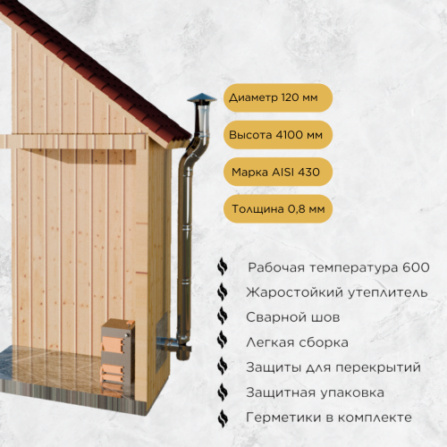 Дымоход для котла №12-120 d 120 мм AISI 430 0,8 мм